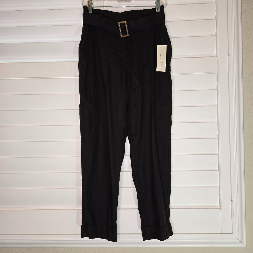 Rachel Zoe Size 4 Black Belted Elastic Waist Linen Pants